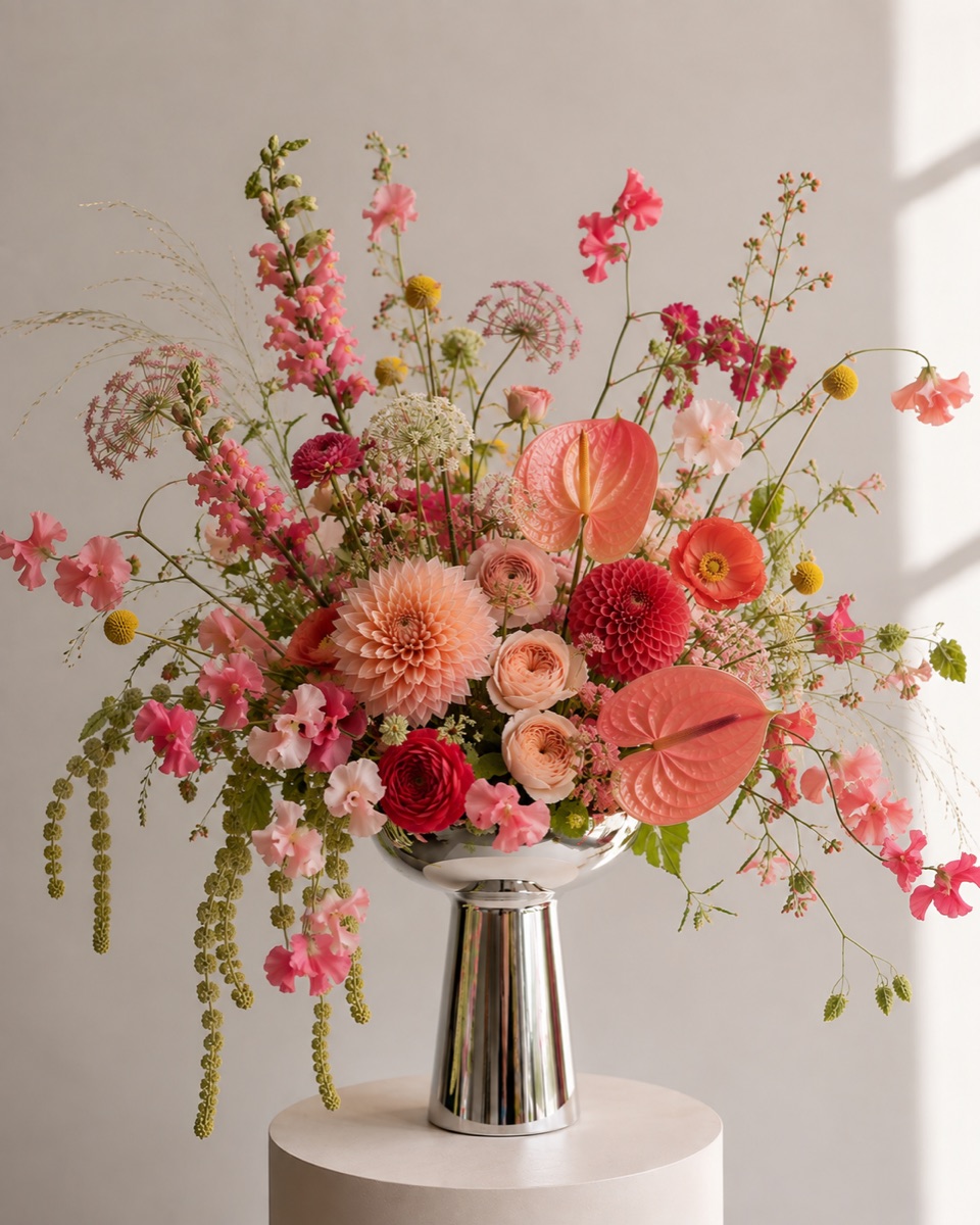 Atelier — a sculptural composition on a silver pedestal vase